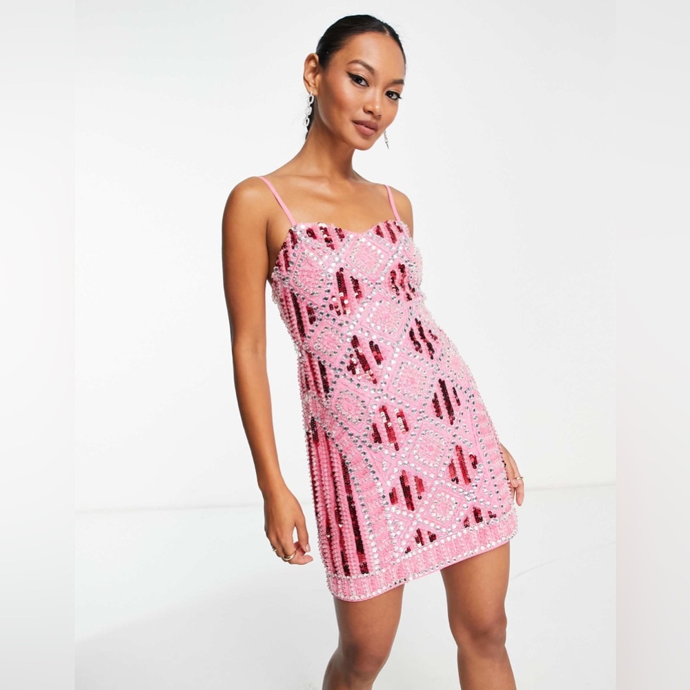 ASOS Pink Sequin & Bead Geometric Mini Dress
